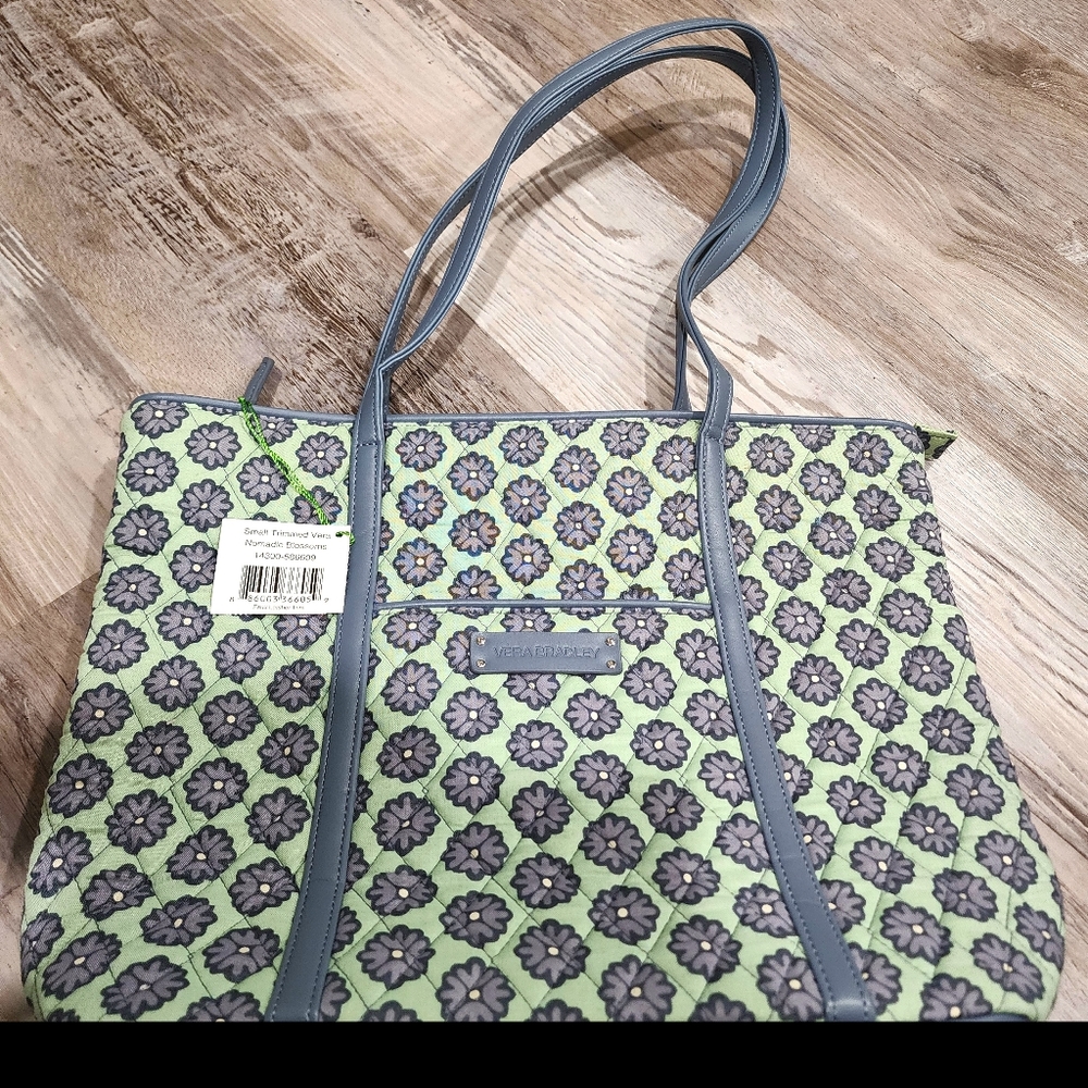 Vera Bradley Mint Green and Charcoal Floral Tote - NWT